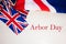 Arbor Day. British holidays concept. Holiday in United Kingdom. Great Britain flag background