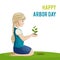 Arbor Day. A girl is planting a tree. Vector illustration for a holiday. Symbol of arboriculture, forests, agriculture