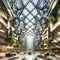 Arboreal Oasis: Interior Atrium Filled with Trees and Futuristic Glass Ceiling