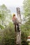 Arborist in a cloud of sawdust