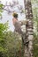 Arborist in a cloud of sawdust