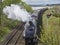 Arbroath, Scotland - 5th May 2019: The Nigel Gresley designed A-4 Locomotive, the Union of South Africa passing through Arbroath.