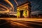 Arc de Triomphe in Paris, France. Long exposure shot, Arc de Triomphe in Paris afternoon, AI Generated