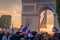 Arc de triomphe sunset and french flag after the 2018 World Cup