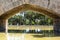 Arc of Old bridge palm trees and fountain