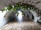 Arc pavement walkway with green plants growing above