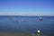 Arcachon bay bassin in atlantic coast french ocean with oyster fiherman boat in calm sea water France