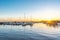 Arcachon Bay, France, harbor of Andernos at sunset
