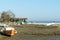 Arcachon Bay, France. Traditional boat called Pinasse at low tide