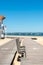 Arcachon, France. Bike path and public benches on the beach