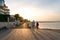 Arcachon, France, boardwalk at sunset