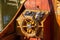 Arcachon, France. Helm of a traditional boat called Pinasse