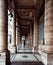 The arcade of the comedie francaise building, one of the most beautiful theatre in Paris, France