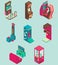 Arcade game machine icon set vector flat isometric illustration