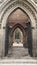 Arcade of gothic portals and arches in St.  Nikolai Memorial in Hamburg