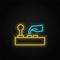 Arcade, joystick, game neon icon. Blue and yellow neon vector icon