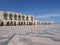 Arcade of mediatheque of Hassan II Mosque in Casablanca city in Morocco with clear blue sky in warm sunny spring day.