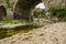 Arcade of old medieval bridge. Ledesma Salamanca Spain