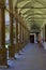 Arcades in large central courtyard in renaissance castle BuÄovice, South Moravia, Czech Republic