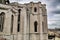 Arcades, pillars and facade of Do Carmo convent in Lisbon