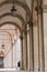 Arcades under the buildings, porticoes along the building, typical Bologna architecture