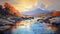 Arcadian Landscapes: A Skillfully Lit Painting Of A River And Mountains