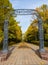 The arch above the entrance to arboretum in Zelenograd. Moscow, Russia