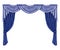 Arch of blue curtains made of satin, silk, fabric. Digital illustration on a white background. Decorative element for windows and