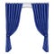 Arch of blue curtains made of satin, silk, fabric. Digital illustration on a white background. Decorative element for windows and