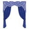 Arch of blue curtains made of satin, silk, fabric. Digital illustration on a white background. Decorative element for windows and