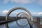 The arch construction of the end of Union Canal at Falkirk Wheel, Scotland with two ships