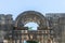 The arch is decorated with carvings above the central entrance to the ruins of the Big Sinagogue of the Talmudic Period in Bar`am