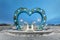 Arch of lovers in the shape of a heart decorated for Christmas and New Year