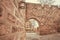 Arch of medieval Bavarian castle of Nuremberg with brick walls, built during Roman Empire in Germany