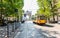 Arch of Peace view with nostalgic tram in Milano, Italy