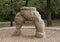 Arch portion of `Hide and Peek` by Tom Finn in Parkway Central Park in Arlington, Texas.