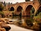 arch Roman bridge across the river.Monument of ancient Roman architecture.