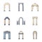 Arch structure icons set, cartoon style