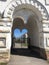 Arch of the tithe monastery, architectural Monument, collapsing antiquity, Veliky Novgorod.