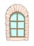 Arch window. Round top rectangular frame. Stone finish. With a windowsill. Isolated object on a white background