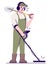 Archaeologist with metal detector semi flat RGB color vector illustration