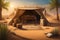 an archaeologist\\\'s tent, standing resolutely amidst the vast desert generated by ai