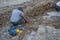 Archaeologist at work in ancient Roman road in upper city in Bergamo