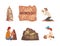 Archaeologists exploring paleontological and historical artifacts set cartoon vector illustration