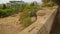 Archaeology excavation site panorama, stone building remains, cultural heritage