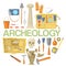 Archaeology icon set banner vector illustration. Archaeological tools, ancient artifacts isolated on white background