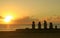 Archaeology Site of Ahu Tahai Ceremonial Platform with Beautiful Sunset over Pacific Ocean, Easter Island, Chile