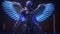 archangel with 6 wings, full body, intricate purple and blue neon armor, cinematic lighting, 4k, hyper realistic, Generative AI
