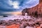 Arche de Port Blanc in Brittany France against dramatic sky