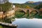 Arched bridge reflected in Crnojevica river, Montenegro